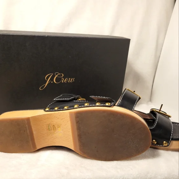 J. Crew Leather Black Double Strap Sandals Size 9 - Picture 2 of 4